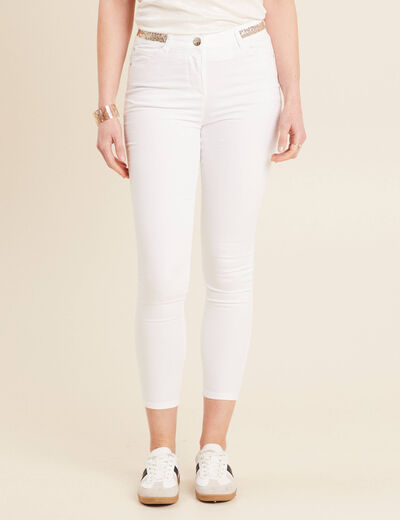 Pantalon ajusté sequins blanc femme