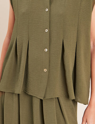 Chemise cintr&eacute;e manches courtes vert kaki femme