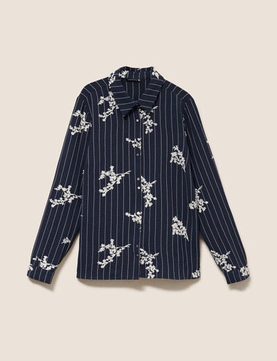 Chemisier droit manches longues fluide bleu marine femme