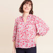 Blouse ample col chemise manches 3/4 rose femme