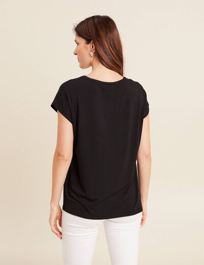 T-shirt bi-mati&egrave;re manches courtes noir femme