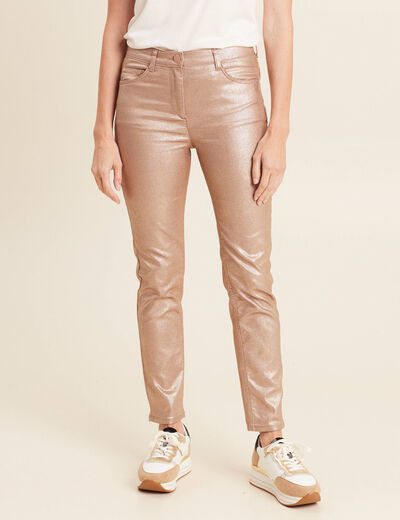 Pantalon ajusté enduit 7/8ème couleur or femme
