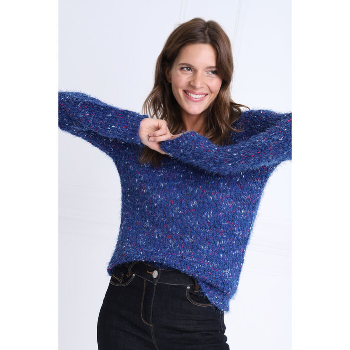  Pull  manches longues col en V bleu  roi  femme  Vib s