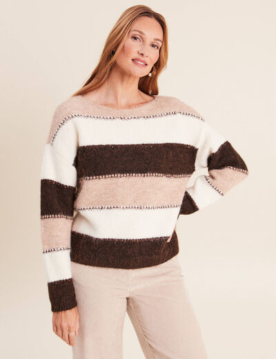 Pull col bateau marron femme