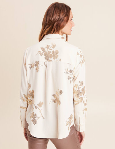 Chemise &agrave; sequins manches longues ecru femme