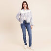 Veste bi-mati&egrave;re jacquard bleu femme