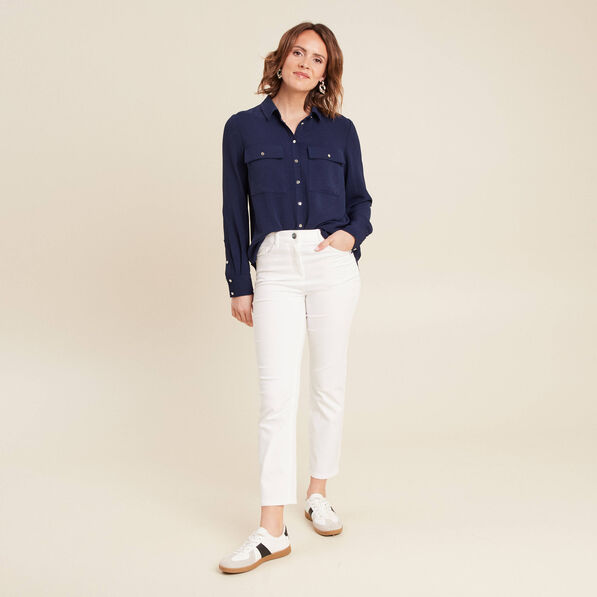 Chemise manches longues bleu marine femme