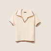 Pull col chemise manches courtes ecru femme