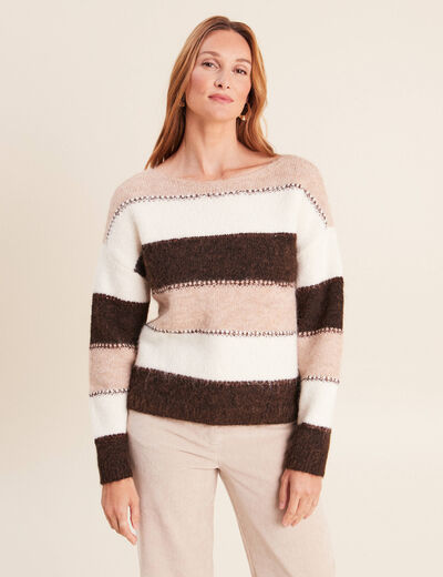 Pull col bateau marron femme