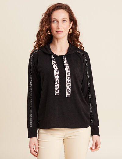 Pull à capuche noir femme