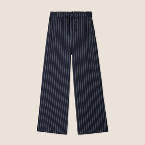 Pantalon large taille haute bleu foncé femme