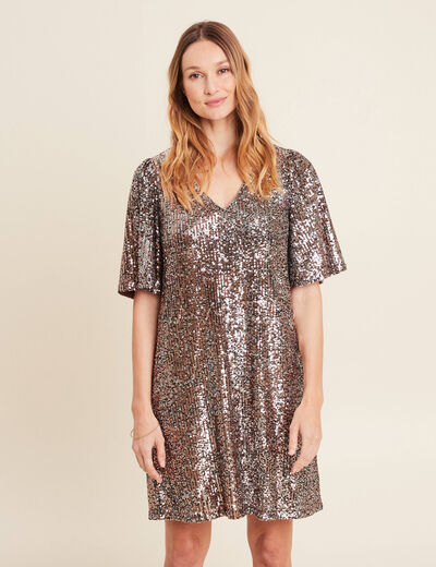 Robe évasée sequins couleur cuivre femme