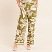 Pantalon large 7/8&egrave;me taille haute vert kaki femme