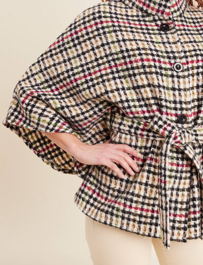 Poncho ceinturé boutonné multicolore femme