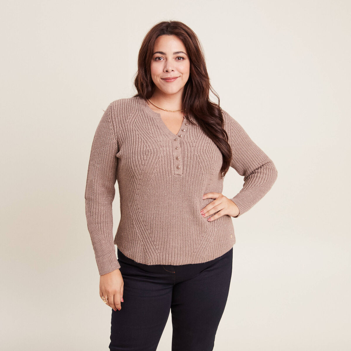 Pull manches longues taupe femme