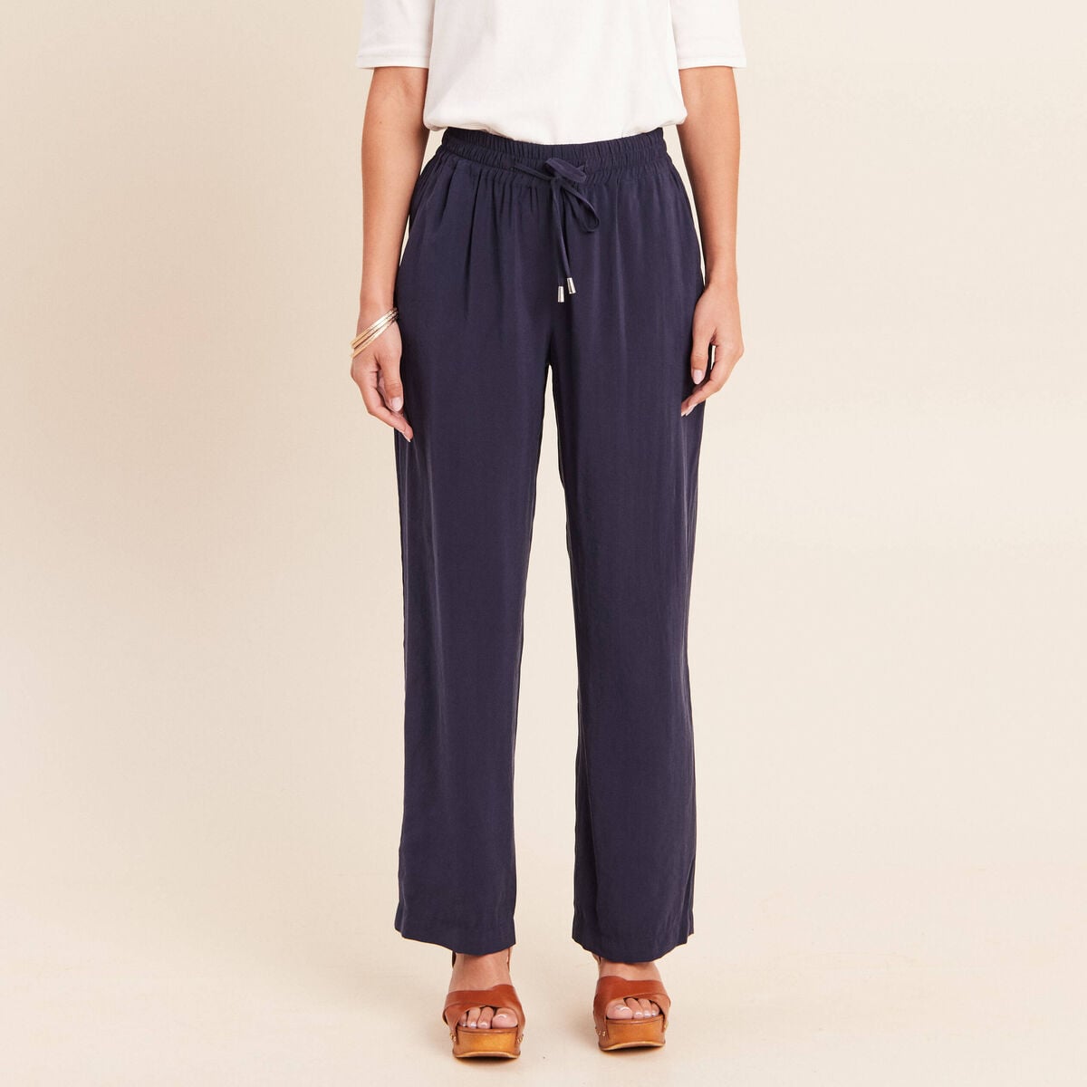 Pantalon large bleu marine femme