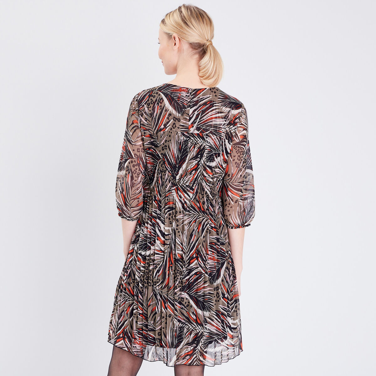 Robe évasée avec plis vert foncé femme