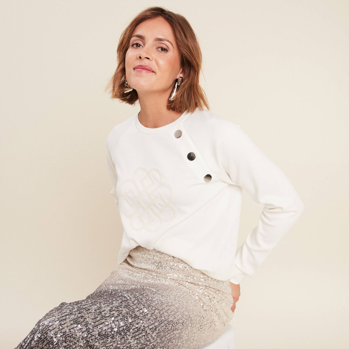 T-shirt manches longues ecru femme