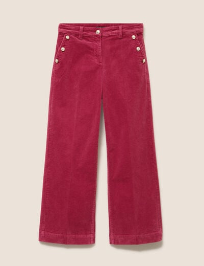 Pantalon large velours c&ocirc;tel&eacute; rouge fonc&eacute; femme