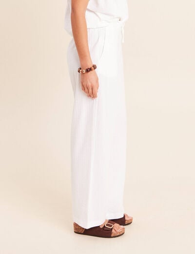 Pantalon large taille haute blanc femme