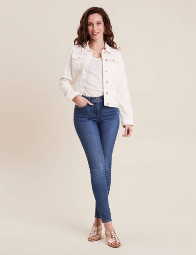 Veste cintrée en jean brodée ecru femme