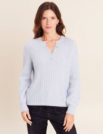 Pull col tunisien denim snow gris femme