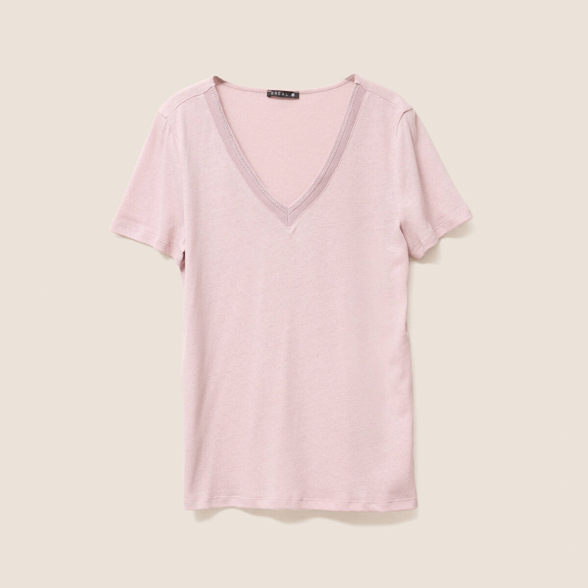 T-shirt manches courtes col en V parme femme