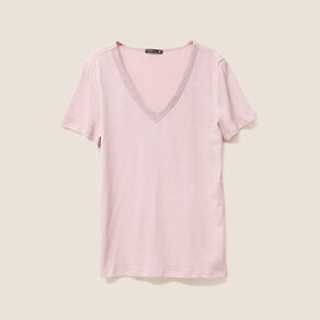 T-shirt manches courtes col en V parme femme