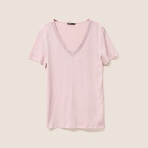 t shirt manches courtes col en v parme femme T-shirt manches courtes col en V parme femme