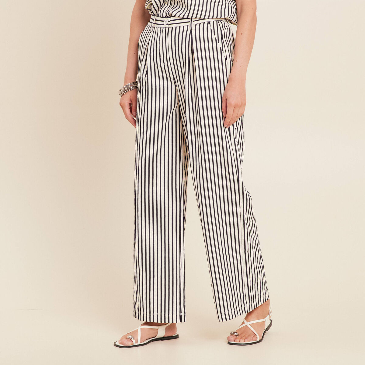 Pantalon large taille haute bleu foncé femme