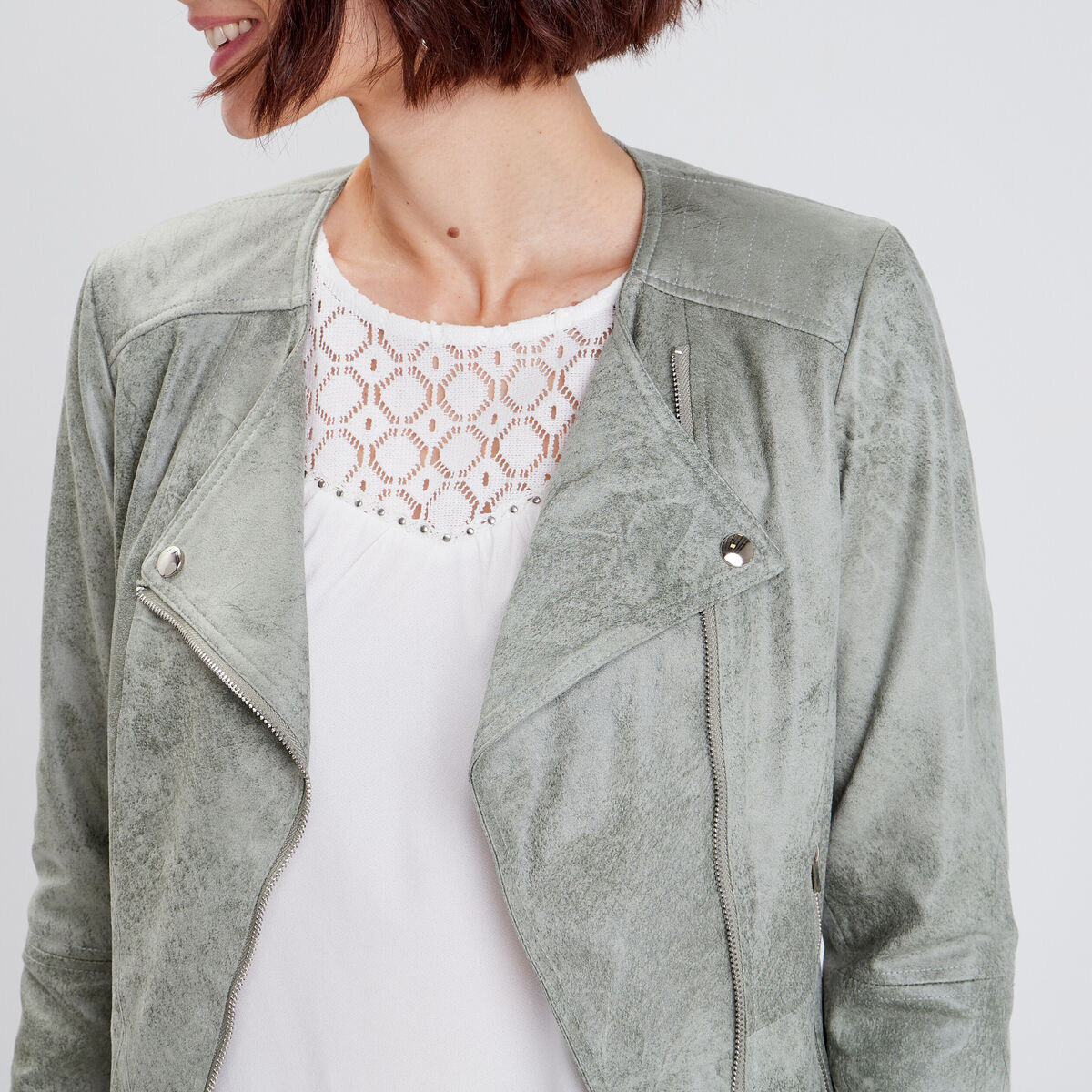 Veste droite zippée vert clair femme