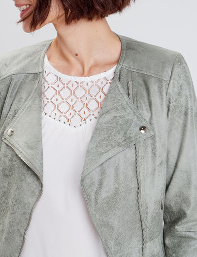 Veste droite zippée vert clair femme