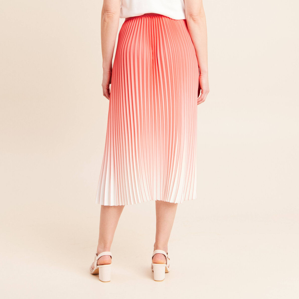 Jupe midi patineuse pliss&eacute;e rose vif femme