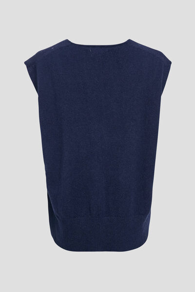 Pull sans manches bleu foncé femme