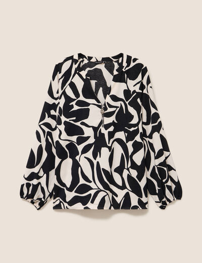 Blouse col v manches longues blanc femme