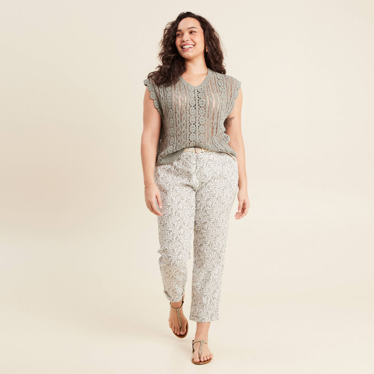 D&eacute;bardeur macram&eacute; vert clair femme