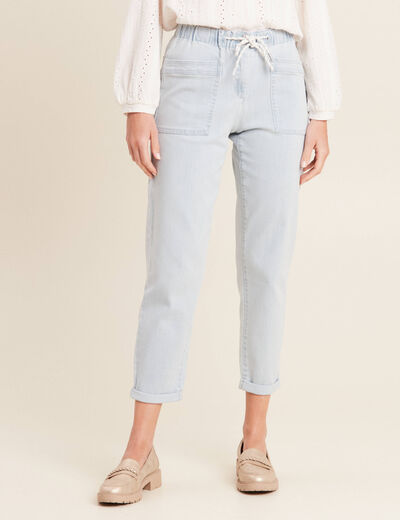 Jean large à coulisse denim bleach femme