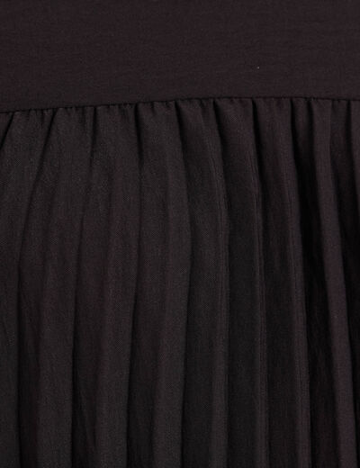 Robe courte &eacute;vas&eacute;e pliss&eacute;e col rond noir femme