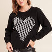 Pull col rond manches longues noir femme
