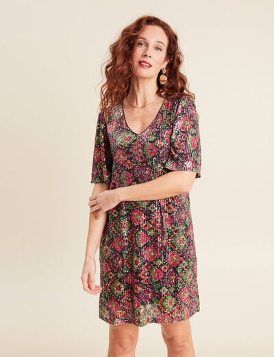 Robe évasée sequins multicolore femme