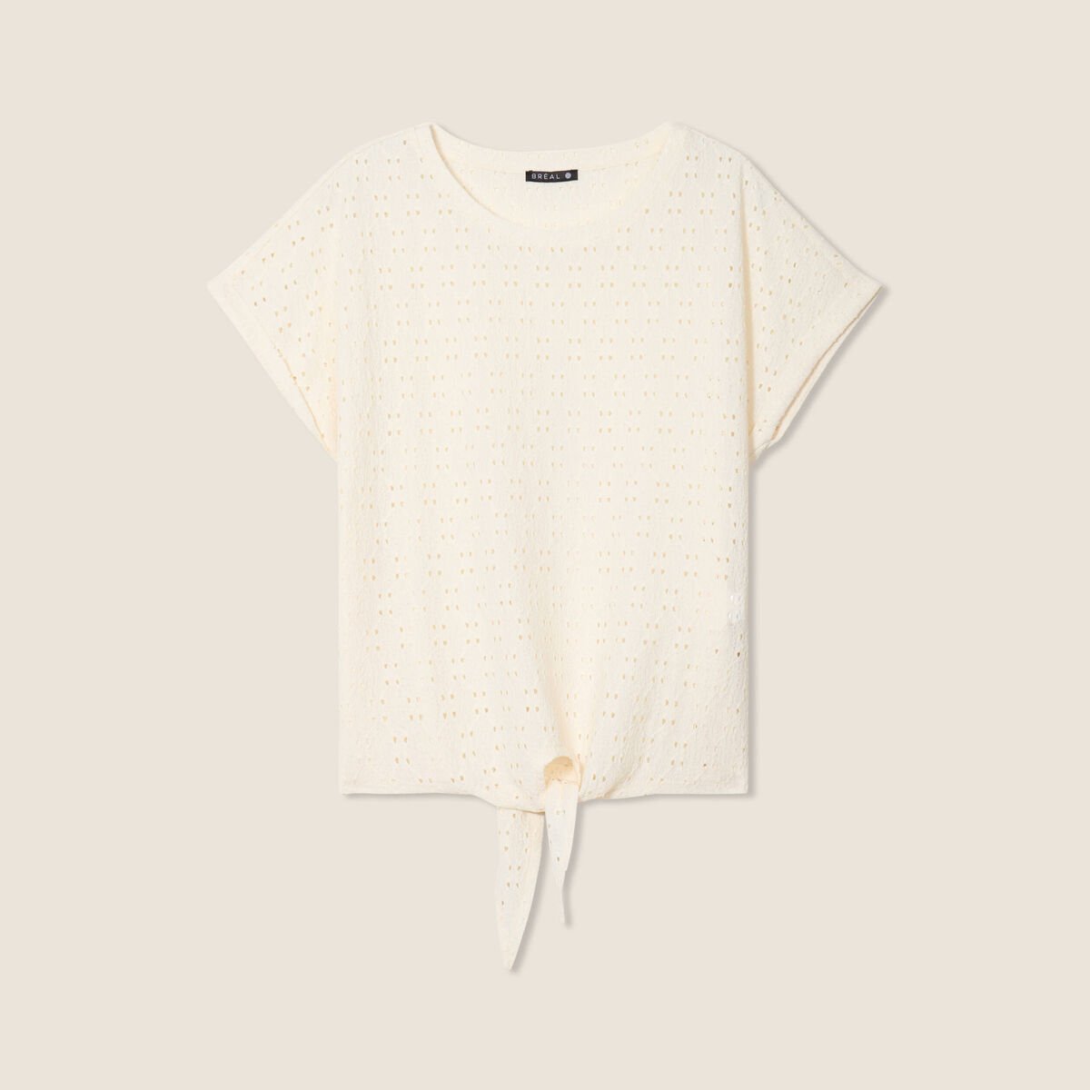 Blouse manches courtes nouée ecru femme