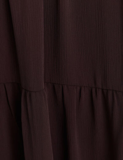 Robe courte &eacute;vas&eacute;e col v manches longues marron fonc&eacute; femme