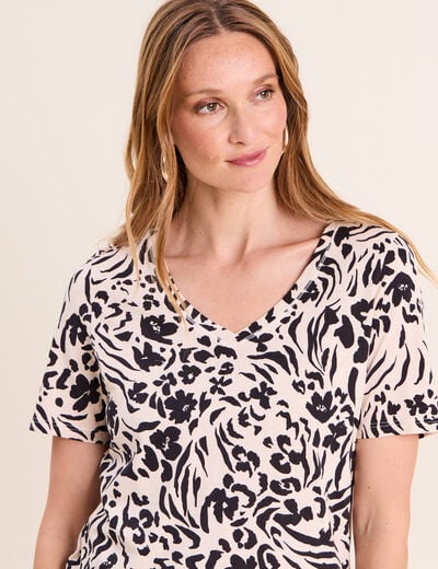 T-shirt col V manches courtes blanc femme