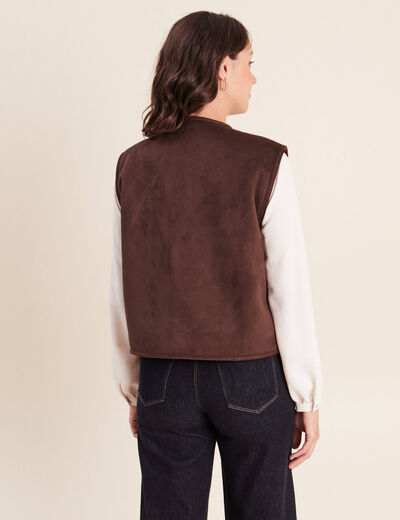 Veste r&eacute;versible duveteuse marron fonc&eacute; femme