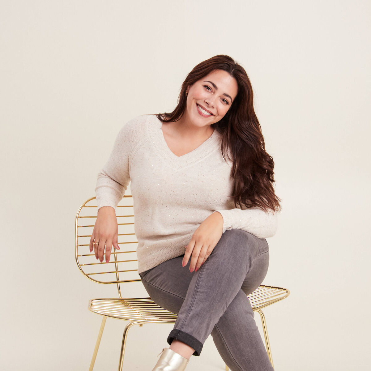 Pull manches longues couleur or femme