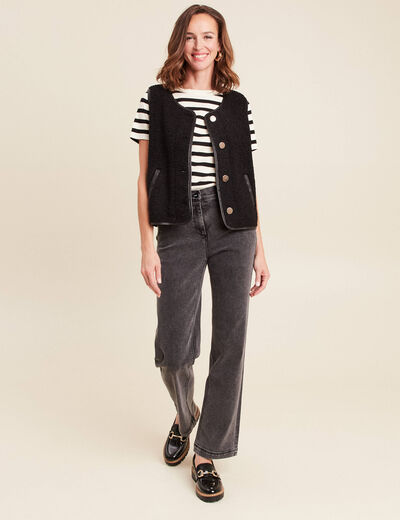 Jean droit taille haute long denim gris femme
