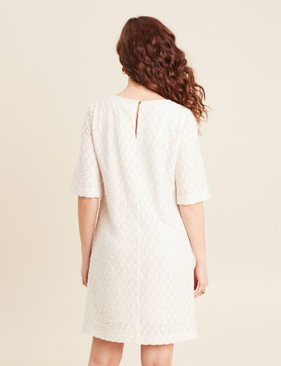 Robe droite dentelle ecru femme