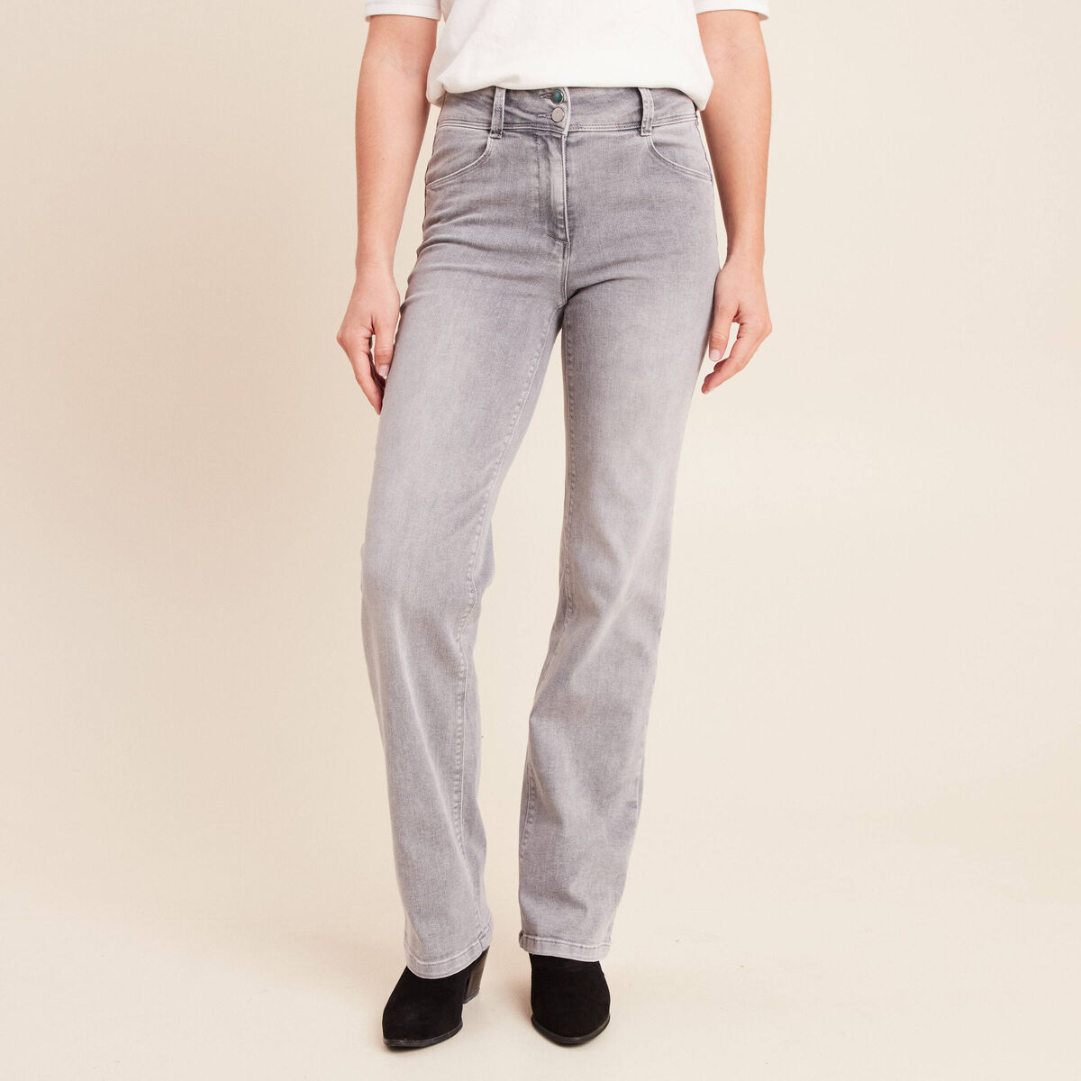 Jean taille haute denim gris clair femme