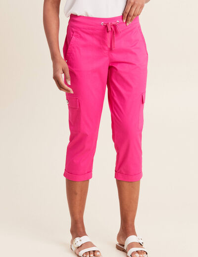 Pantacourt droit poches côtés rose fushia femme
