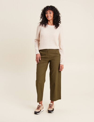 Pantalon large 7/8ème vert olive femme